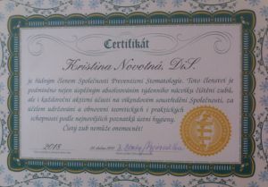 Certifikát - Členství ve Společnosti Preventivní Stomatologie